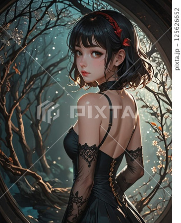 青いドレスを着た女性 125626652