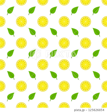 Vector seamless pattern with cartoon lemons and black dots isolated on white. 125626854