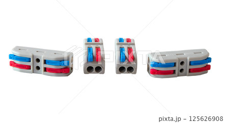 wire connector terminal block ,electrician installs a junction box. 125626908