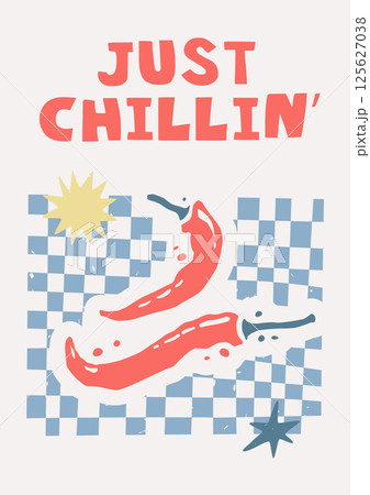 Chili Peppers Silhouettes on Blue Checkered Bg Chili Peppers Silhouettes on Blue Checkered Bg 125627038