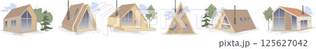 Contemporary Country A-Frames Houses Vector Set 125627042