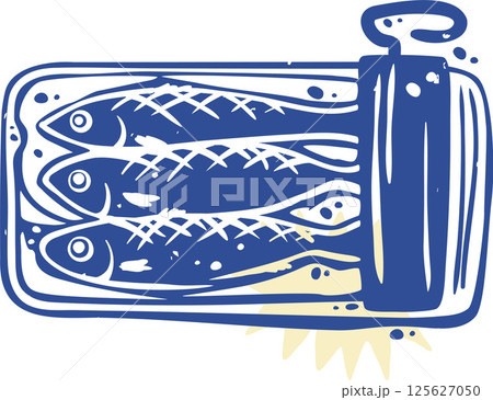 Open Sardine Tin Can Silhouette Block Print or Stamp Vector Illustration Open Sardine Tin Can Silhouette Block Print or Stamp Vector Illustration 125627050