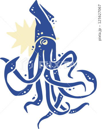 Squid Silhouette Block Print or Stamp Vector Illustration 125627067