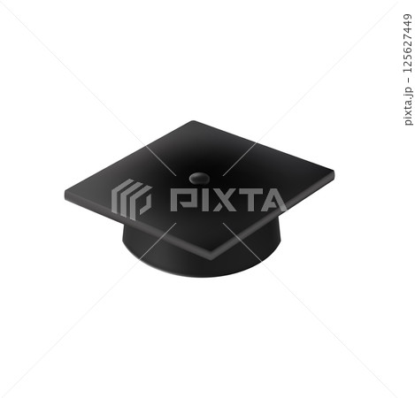 Realistic Black graduate cap. 3D Graduation Doctoral hat. 125627449