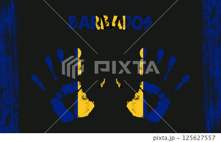 Vector flag of Barbados with a palm 125627557