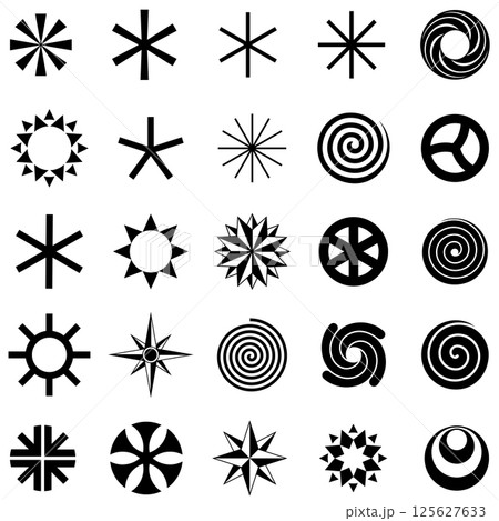 Set of abstract geometric symbols black and white minimalistic silhouettes of figures. 125627633
