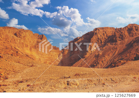 Mountain desert. Sandstone mountains against the blue sky 125627669