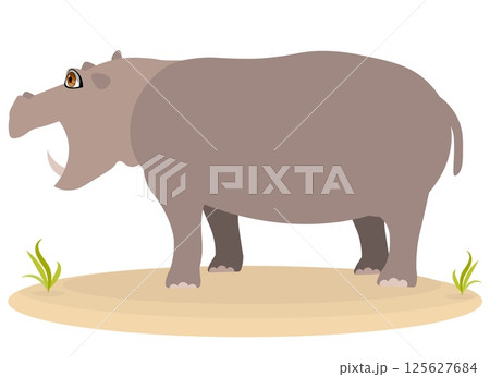 Cute zoo. Vector animals. Gray hippopotamus. Vector collection of animals. Isolated 125627684