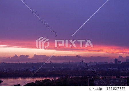 Kyiv city in the evening. Right bank The Dnieper River. Ukraine, Europe 125627773