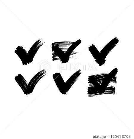 Experimental Check Symbol Pack. A creative check symbol designed with mixed media effects including paint texture, scribbles, and expressive brushwork. 125628708