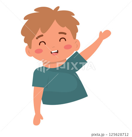 Cheerful boy waving hand. Vector 125628712