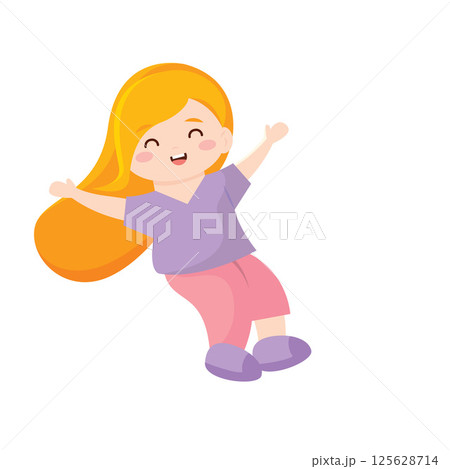 Blonde girl jumping happy. Vector 125628714