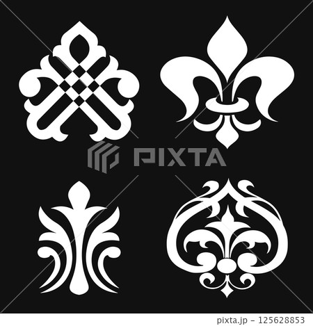 Ornate scroll and decorative design elements. 125628853