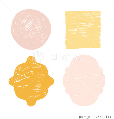 Set of summer amalfi geometric abstract shapes and circles. Hand drawing various symmetric shapes. Cute pencil hatching backgrounds collection. Vector textured illustration 125629133