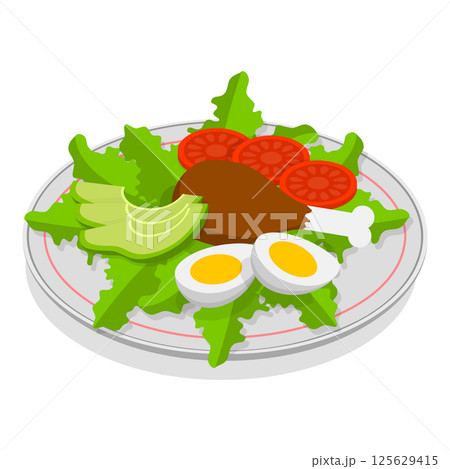 3D Isometric Flat  Illustration of Healthy Plate. Item 6 125629415