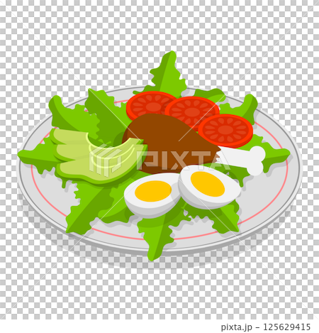 3D Isometric Flat  Illustration of Healthy Plate. Item 6 125629415