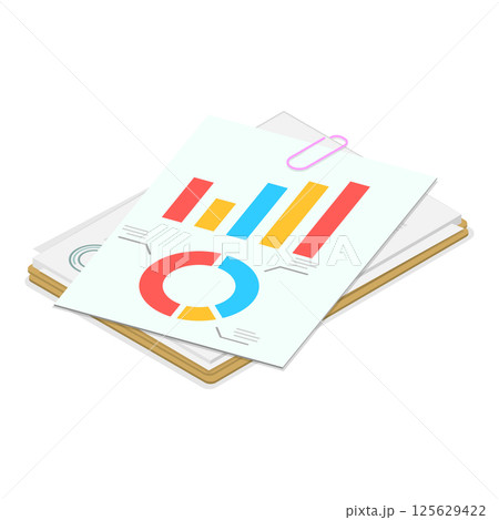3D Isometric Flat  Set of Folders With Files. Item 3 125629422