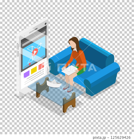 3D Isometric Flat  Illustration of Stay at Home Games. Item 3 125629426