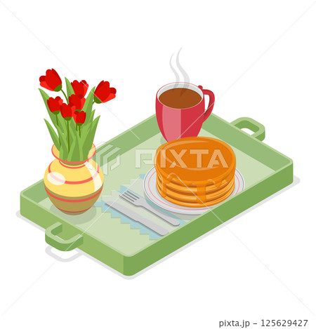3D Isometric Flat  Illustration of Delightful Breakfast. Item 1 125629427