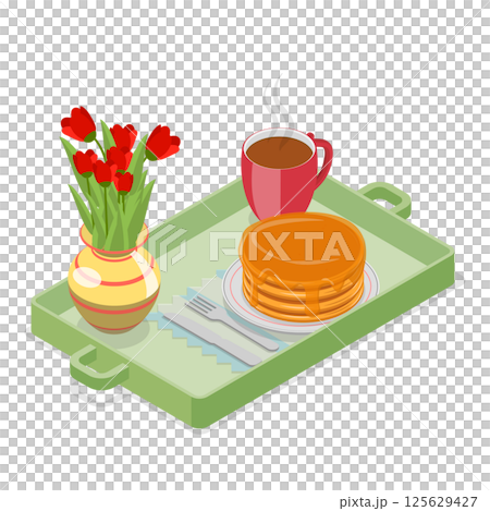 3D Isometric Flat  Illustration of Delightful Breakfast. Item 1 125629427