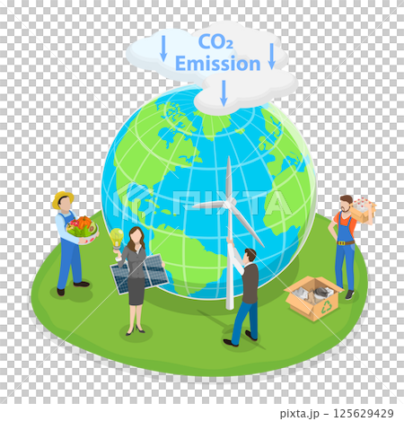 3D Isometric Flat  Illustration of Climate Change. Item 1 125629429
