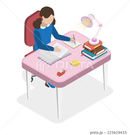 3D Isometric Flat  Set of Children Study. Item 3 125629433