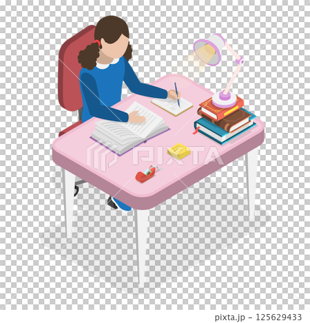 3D Isometric Flat  Set of Children Study. Item 3 125629433