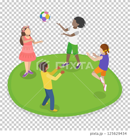 3D Isometric Flat  Illustration of Children Playing Outside. Item 2 125629434