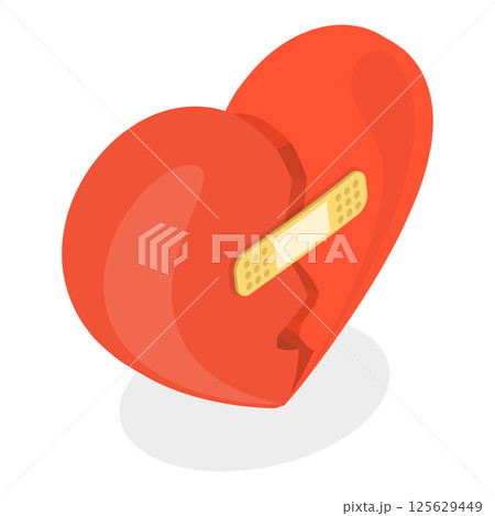 3D Isometric Flat  Set of Broken Hearts. Item 3 125629449