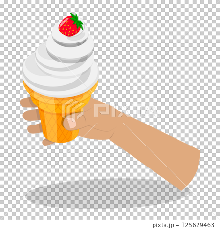 3D Isometric Flat  Set of Hands Holding Ice Creams. Item 1 125629463
