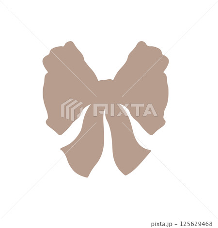 Cute hand drawn brown fancy bow knot silhouette isolated on white background. Pretty vintage coquette Cute hand drawn brown fancy bow knot silhouette isolated on white background. Pretty vintage coquette 125629468