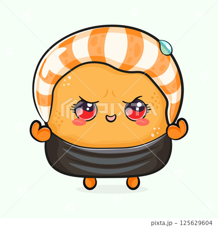 A cute, kawaii Sushi character with expressive eyes and a playful, orange-toned design. A cute, kawaii Sushi character with expressive eyes and a playful, orange-toned design. 125629604