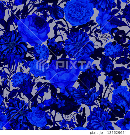 Seamless floral pattern with oil painting rococo still-lifes flowers. Vector. Seamless floral pattern with oil painting rococo still-lifes flowers. Vector. 125629624