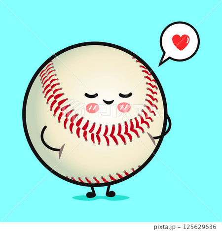A cute cartoon Baseball expresses its love with a heart bubble, smiling happily on blue. A cute cartoon Baseball expresses its love with a heart bubble, smiling happily on blue. 125629636