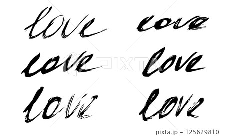 Set of hand drawn black lettering LOVE on white background, set of ink drawn capital letters LOVE, black grunge handwriting, love concept, Mother's Day, Valentine's Day, International Women's Day 125629810