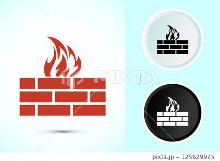 Firewall icon design illustration. Brick wall and fire icon, Internet security sign symbol in color black and white 125629925