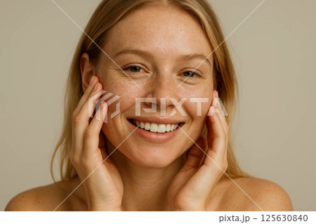 Portrait of a Young Woman with Freckles on Her Face Portrait of a Young Woman with Freckles on Her Face 125630840