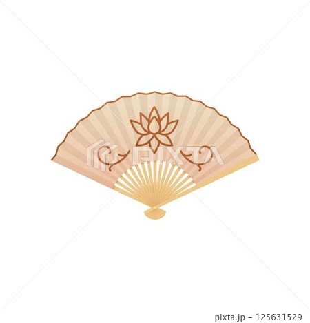 Bamboo folding fan with lotus design, vector illustration. Bamboo folding fan with lotus design, vector illustration. 125631529