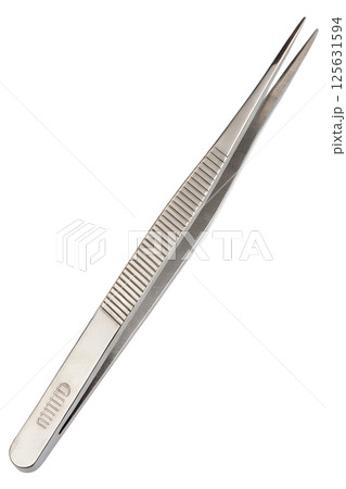 Metal tweezers isolated on transparent background, precision tool for beauty, medical, or lab use Metal tweezers isolated on transparent background, precision tool for beauty, medical, or lab use 125631594