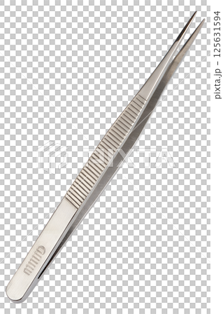 Metal tweezers isolated on transparent background, precision tool for beauty, medical, or lab use Metal tweezers isolated on transparent background, precision tool for beauty, medical, or lab use 125631594