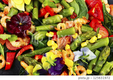 Vegetable salad with seafood. Vegetable salad with seafood. 125631972