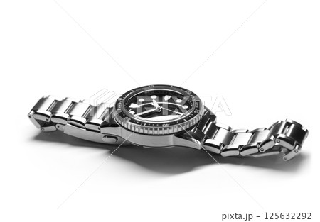 A detailed image of isolated shiny watch with a metallic bracelet A detailed image of isolated shiny watch with a metallic bracelet 125632292