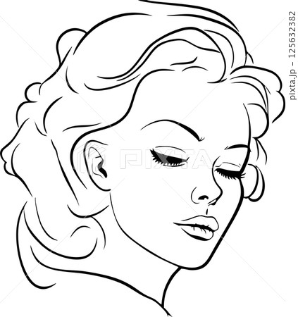 simple black linear drawing woman portrait, logo, design simple black linear drawing woman portrait, logo, design 125632382