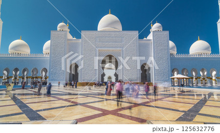 Sheikh Zayed Grand Mosque timelapse hyperlapse in Abu Dhabi, the capital city of United Arab Emirates 125632776