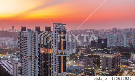 Aerial skyline with apartment buildings and skyscrapers of Singapore timelapse 125632923