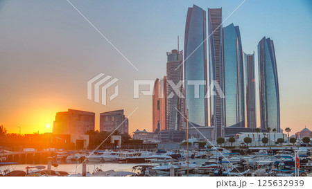 Al Bateen marina Abu Dhabi timelapse with modern skyscrapers on background 125632939