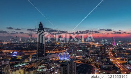Aerial view luxury city at warm evening in luxury Dubai city, United Arab Emirates Timelapse 125633163