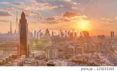 View of sunset in luxury Dubai city at sunset aerial timelapse 125633164