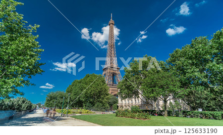 Eiffel Tower from Siene river waterfront in Paris timelapse hyperlapse, France Eiffel Tower from Siene river waterfront in Paris timelapse hyperlapse, France 125633190