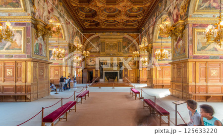 Interiors and architectural details of the Chateau de Fontainebleau timelapse hyperlapse in Fontainebleau, France 125633220